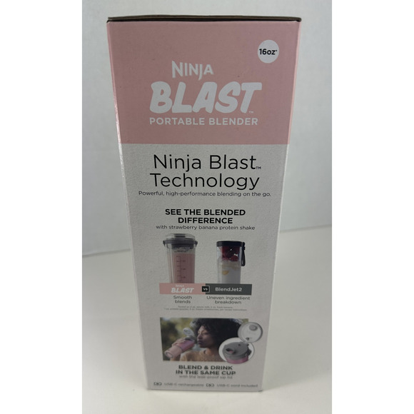 NEW Ninja Blast Portable Personal Blender Detachable Cable USB Type-C 16 oz Pink - Picture 4 of 8